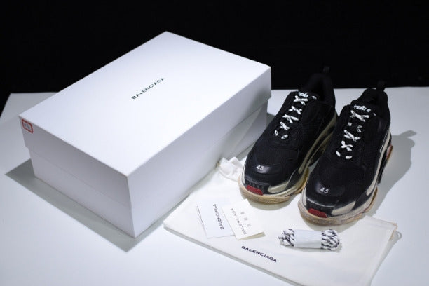BalenciagaUnisex Triple S Mesh Nubuck and Leather Sneakers - Black/Red