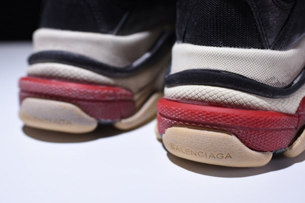 BalenciagaUnisex Triple S Mesh Nubuck and Leather Sneakers - Black/Red