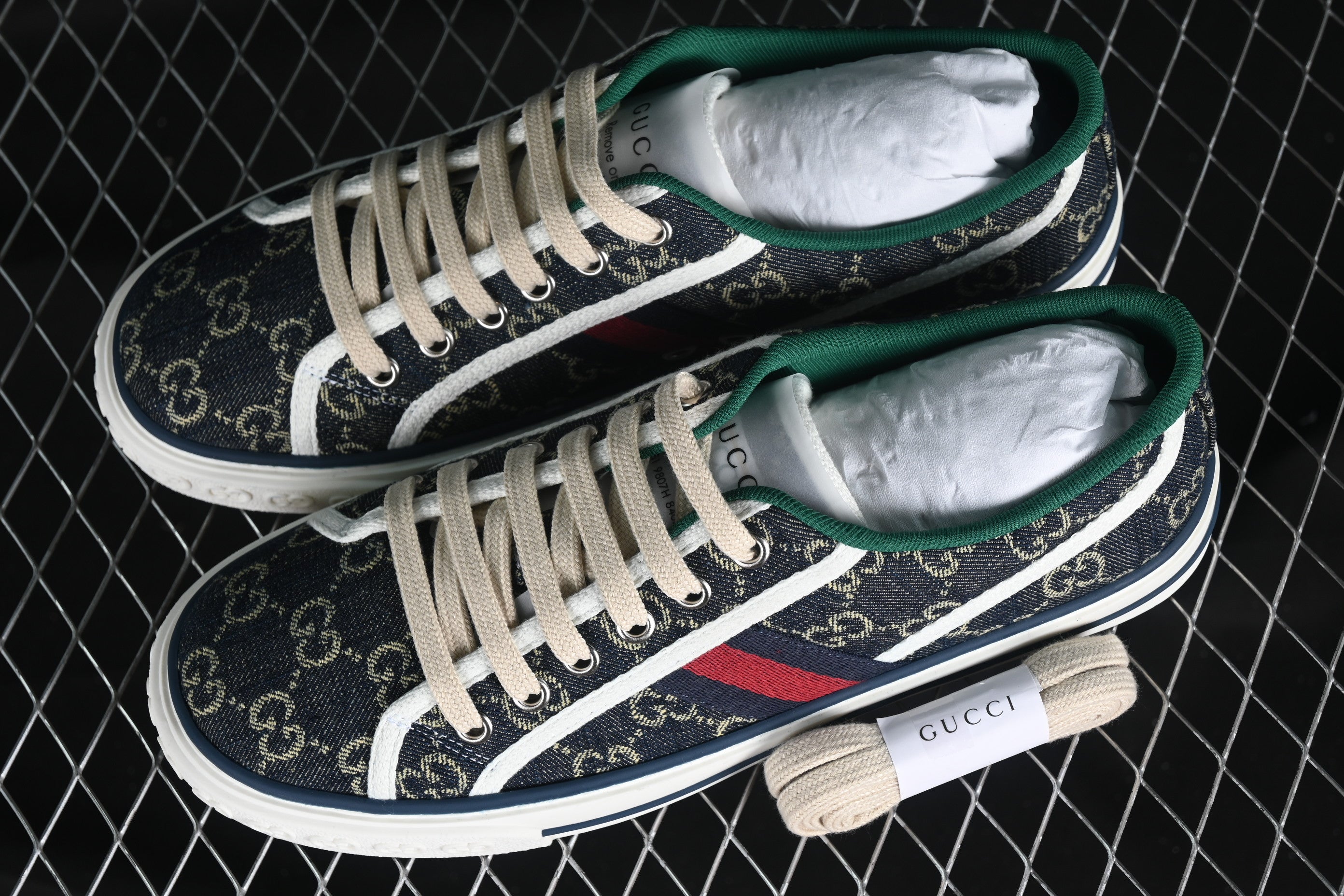 GUCCIUnisex GG Jacquard Denim Tennis - Blue Ivory