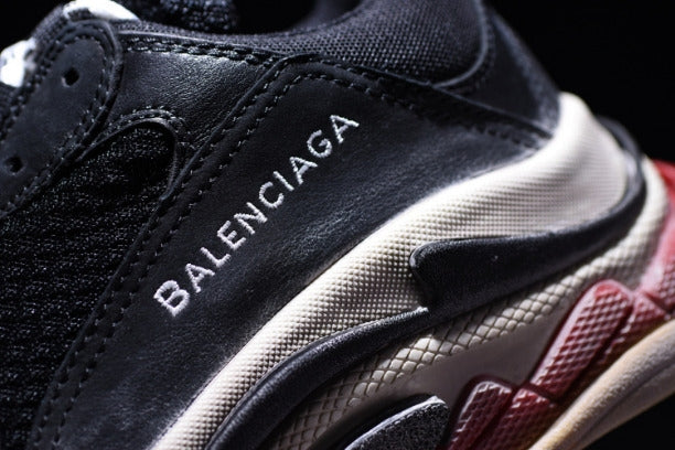 BalenciagaUnisex Triple S Mesh  Nubuck and Leather Sneakers - Black/Red