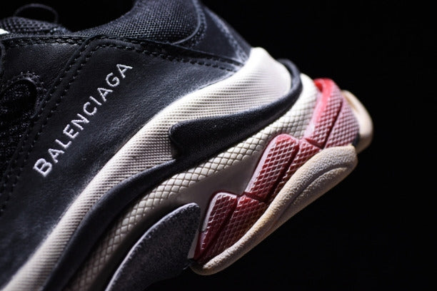 BalenciagaUnisex Triple S Mesh  Nubuck and Leather Sneakers - Black/Red