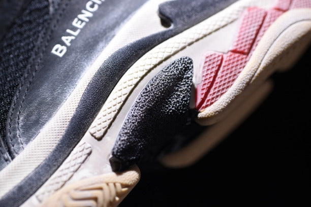 BalenciagaUnisex Triple S Mesh  Nubuck and Leather Sneakers - Black/Red