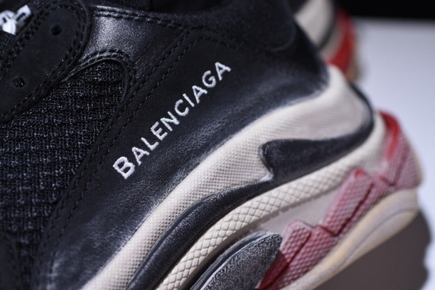 BalenciagaUnisex Triple S Mesh  Nubuck and Leather Sneakers - Black/Red