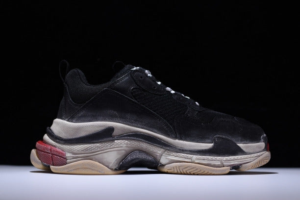 BalenciagaUnisex Triple S Mesh  Nubuck and Leather Sneakers - Black/Red