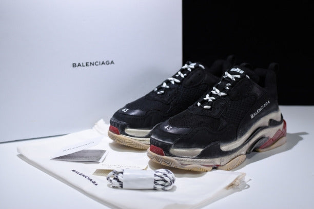 BalenciagaUnisex Triple S Mesh  Nubuck and Leather Sneakers - Black/Red