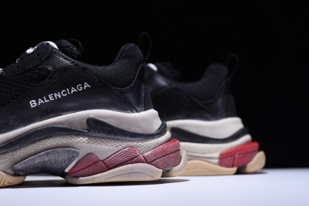BalenciagaUnisex Triple S Mesh  Nubuck and Leather Sneakers - Black/Red