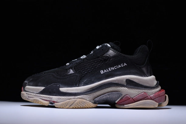 BalenciagaUnisex Triple S Mesh  Nubuck and Leather Sneakers - Black/Red