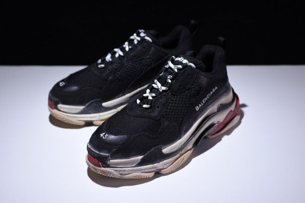BalenciagaUnisex Triple S Mesh  Nubuck and Leather Sneakers - Black/Red