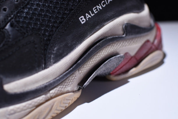 BalenciagaUnisex Triple S Mesh  Nubuck and Leather Sneakers - Black/Red