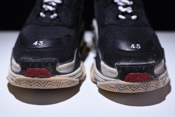 BalenciagaUnisex Triple S Mesh  Nubuck and Leather Sneakers - Black/Red