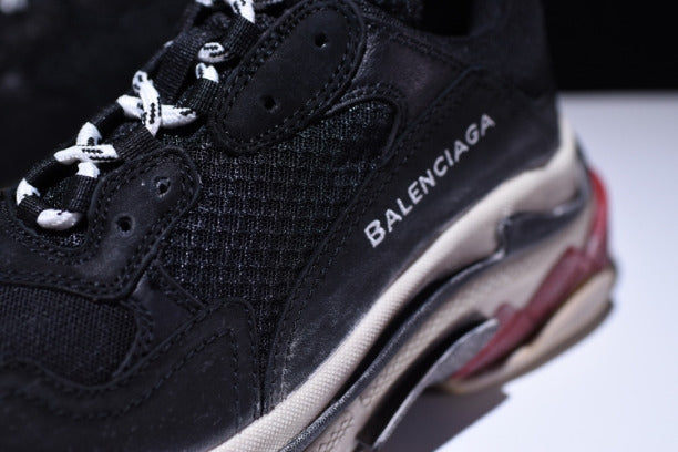 BalenciagaUnisex Triple S Mesh  Nubuck and Leather Sneakers - Black/Red